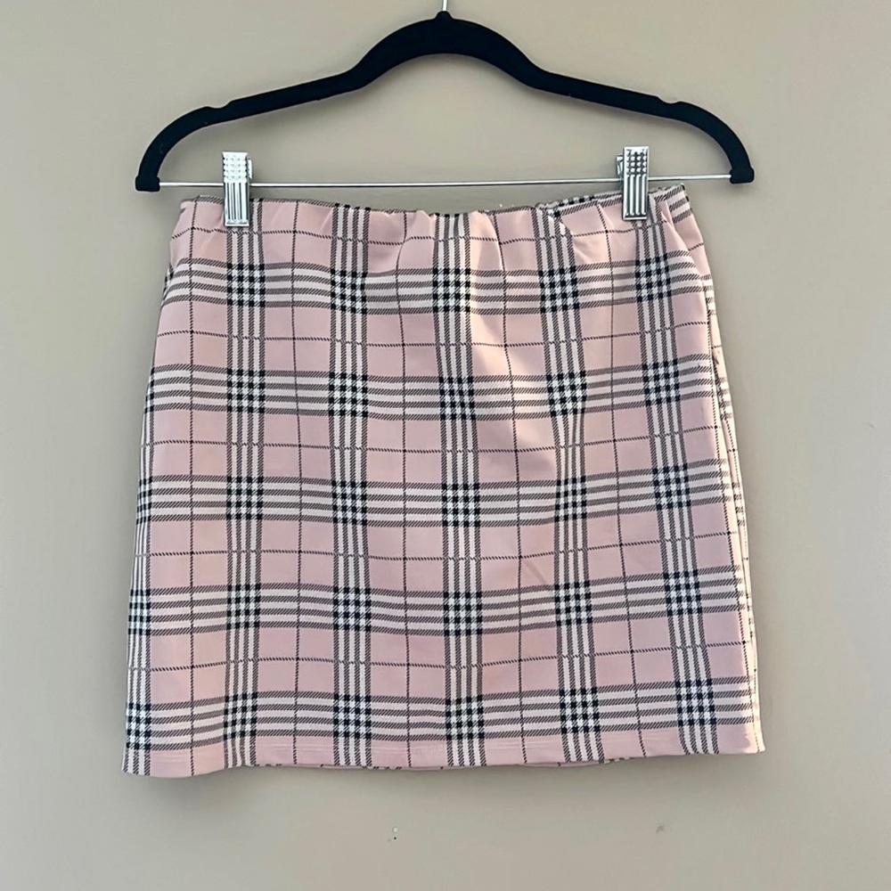 Pink plaid skirt